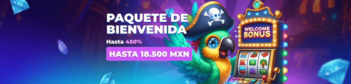 Paquete de bienvenida de casino, hasta 450% y 18.500 MXN
